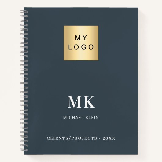 Houtskool grijs monogram initialen bedrijf notitieboek (Voorkant)