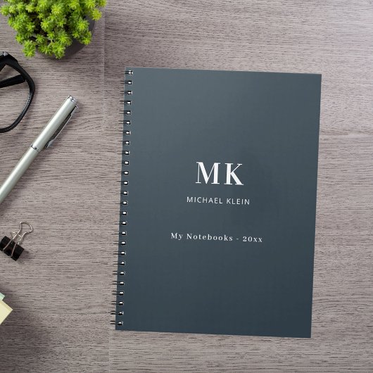 Houtskool grijs naam monogram notitieboek