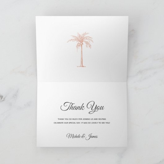 Houtskool grijs Roos gouden palmboom bruiloft foto Bedankkaart (Binnen)