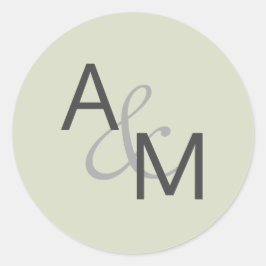 Houtskool Grijs Sage Groen Monogram Envelop Afdich Ronde Sticker