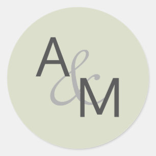 Houtskool Grijs Sage Groen Monogram Envelop Afdich Ronde Sticker