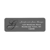 Houtskool Grijs Swirl Initiaal G Bruiloft Etiket (Voorkant)