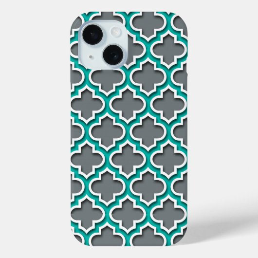 Houtskool Grijs Teal Witte Marokkaanse Quatrefoil  Case-Mate iPhone Case (Achterkant)