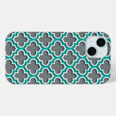 Houtskool Grijs Teal Witte Marokkaanse Quatrefoil  Case-Mate iPhone Case (Achterkant (horizontaal))
