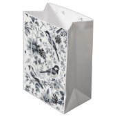 Houtskool Grijs Vogel Toile Gift Bag Medium Cadeauzakje (Voorkant Gekanteld)