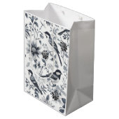 Houtskool Grijs Vogel Toile Gift Bag Medium Cadeauzakje (Achterkant Gekanteld)