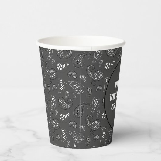 Houtskool Grijs Western Bandana Print Verjaardagsf Papieren Bekers (Rechts)