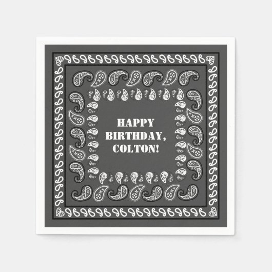 Houtskool Grijs Western Bandana Print Verjaardagsf Servet (Voorkant)