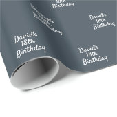 Houtskool grijs wit naam script cadeaupapier (Rol Hoek)