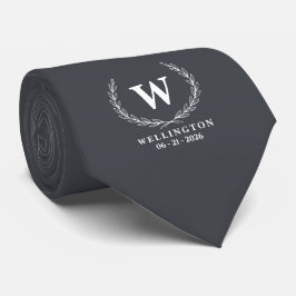 Houtskool Grijs Witte Lauwerier Monogram Trouwnaam Stropdas
