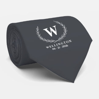 Houtskool Grijs Witte Lauwerier Monogram Trouwnaam Stropdas