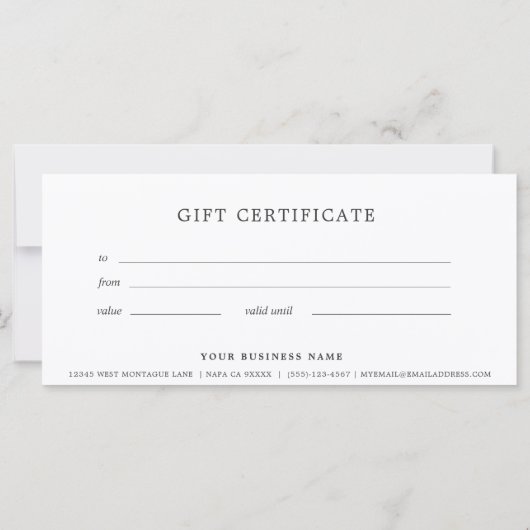 Houtskool Grijs Zakelijk Cadeaubon Elegant (Achterkant)