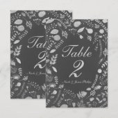 Houtskool Grijs & Zilver Bloemen Bruiloft Tafel Ka Kaart (Voorkant / Achterkant)