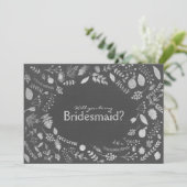 Houtskool Grijs Zilver Bloemen Wees Mijn Bruidsmei Kaart (Staand voorkant)