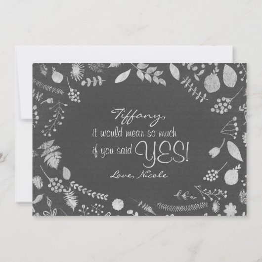 Houtskool Grijs Zilver Bloemen Wees Mijn Bruidsmei Kaart (Achterkant)