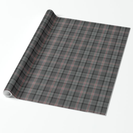 Houtskool Grijs Zwart Rood Tartan Plaid Cadeaupapier (Uitgerold)