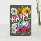 Houtskool Grijze Bloemen Gepersonaliseerde Gelukki Kaart (Voorkant)