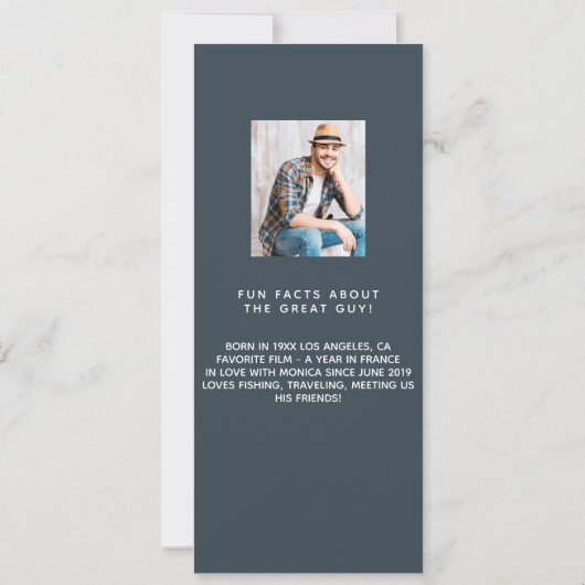 Houtskool grijze foto leuke weetjes verjaardagsmen kaart (Achterkant)