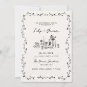 Houtskool Hand getrokken wijnstokken bruiloft Kaart (Voorkant)