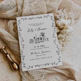 Houtskool Hand getrokken wijnstokken bruiloft Kaart