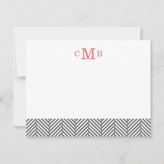 Houtskool HaringBone Custom Monogram briefpapier Notitiekaartje (Voorkant)