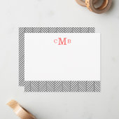 Houtskool HaringBone Custom Monogram briefpapier Notitiekaartje (Voorkant / Achterkant in situ)