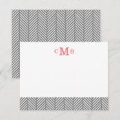 Houtskool HaringBone Custom Monogram briefpapier Notitiekaartje (Voorkant / Achterkant)