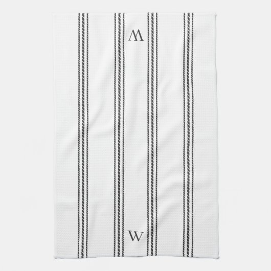 houtskool | Helling Stripe Monogram Theedoek (Verticaal)