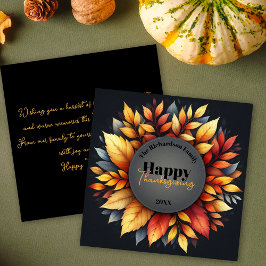Houtskool Herfstkrans Familie Thanksgiving Feestdagenkaart