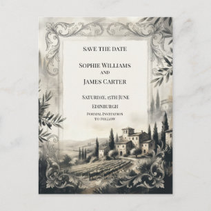 Houtskool Kasteellandschap Save The Date Ansichtka Briefkaart