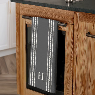 houtskool   Klassieke reepband monogram Theedoek