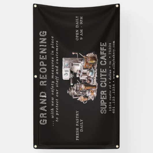 Houtskool Koffiehuis Grand Heropening Winkel Banne Spandoek (Verticaal)