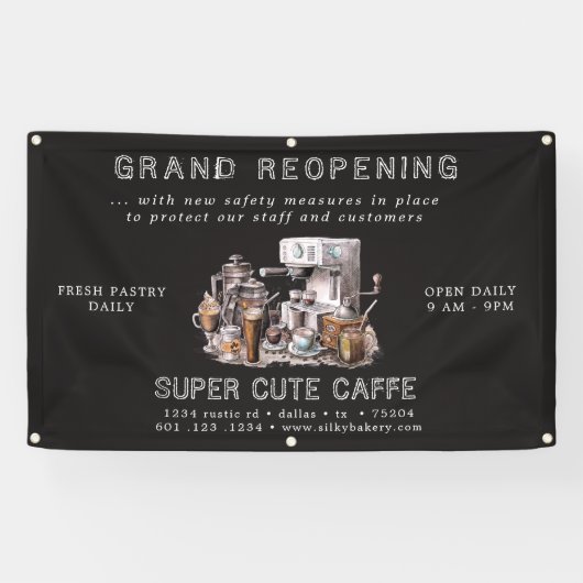 Houtskool Koffiehuis Grand Heropening Winkel Banne Spandoek (Horizontaal)