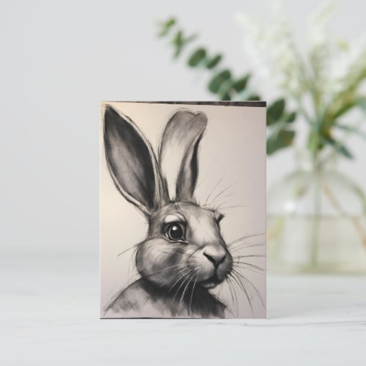 Houtskool Konijn Schets Briefkaart (Staand voorkant)