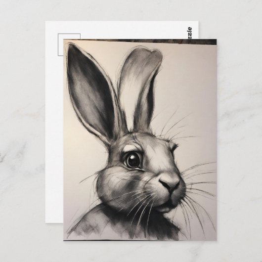 Houtskool Konijn Schets Briefkaart (Voorkant / Achterkant)