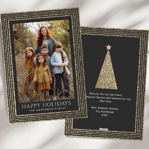 Houtskool Koper Goud Glitter Kerstboom Foto Feestdagenkaart