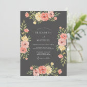Houtskool Koraal Ranunculus Eucalyptus Bruiloft Kaart (Staand voorkant)