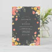 Houtskool Koraal Wilde Bloemen Bruiloft Kaart (Staand voorkant)