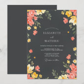 Houtskool Koraal Wilde Bloemen Bruiloft Kaart (Voorkant / Achterkant)