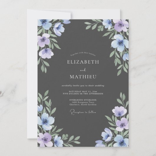 Houtskool Lavendel Wilde Bloemen Bruiloft Kaart (Voorkant)