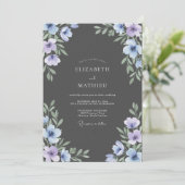 Houtskool Lavendel Wilde Bloemen Bruiloft Kaart (Staand voorkant)