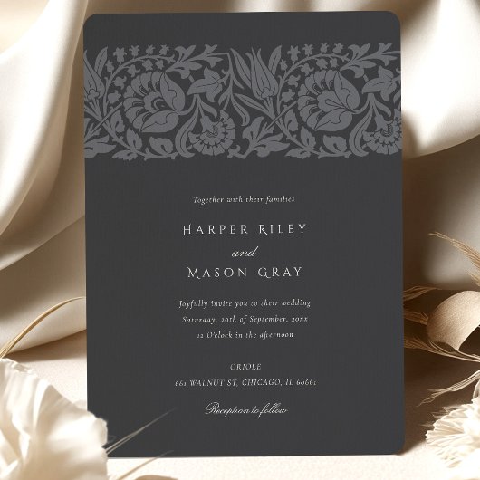 Houtskool leisteen Bloemen Huwelijk Klassiek Sierl Kaart