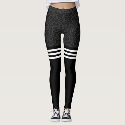 Houtskool luipaard triple stripe leggings (Voorkant)