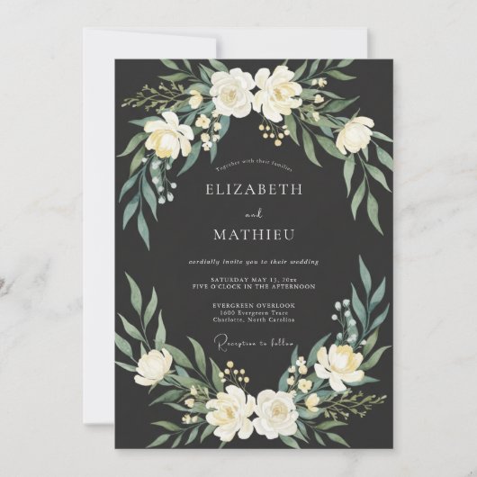 Houtskool Majestueuze Botanische Bruiloft Kaart (Voorkant)