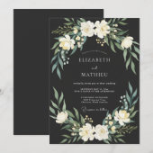 Houtskool Majestueuze Botanische Bruiloft Kaart (Voorkant / Achterkant)