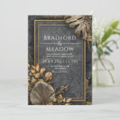 Houtskool Marmer Tropisch Blad Bruiloft Kaart (Staand voorkant)