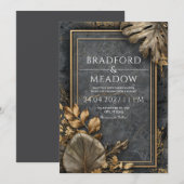 Houtskool Marmer Tropisch Blad Bruiloft Kaart (Voorkant / Achterkant)