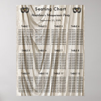 Houtskool Masquerade Witte Damast 12 Tafels Poster