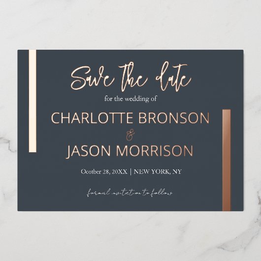 Houtskool Minimale Lijnen Bruiloft Save The Date Folie Uitnodiging (Voorkant)
