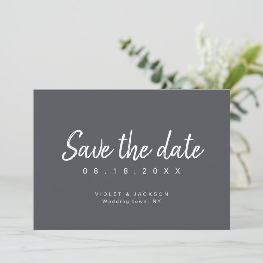 Houtskool minimalistische script save the date (Staand voorkant)